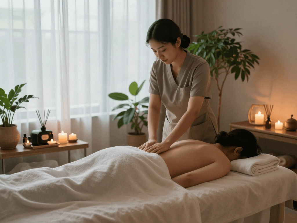 Relaxing 향남출장마사지 session in a tranquil spa environment with soothing ambiance and professional therapist.