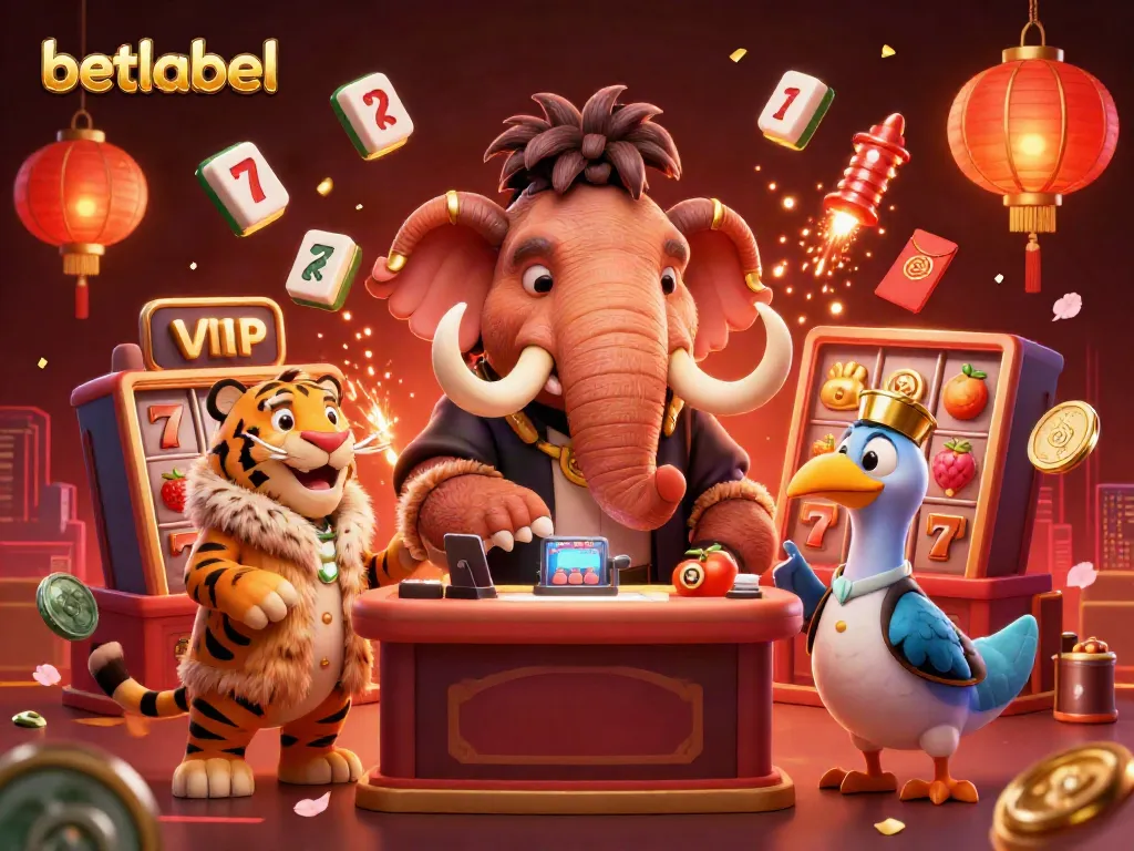 Experience exciting winnings at Betlabel with vibrant slot themes and playful characters in a dynamic casino scene.