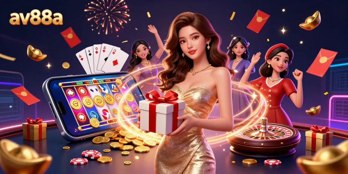 Experience av88a's vibrant casino atmosphere with a festive Lunar New Year celebration illustration.
