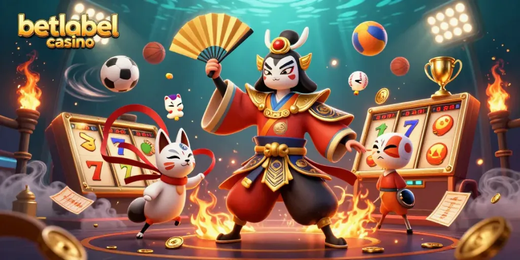 Experience the excitement of betlabel casino with vibrant casino elements and characters.