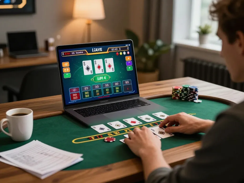 Player placing bets in net88 live dealer blackjack, showcasing immersive online gaming experience.