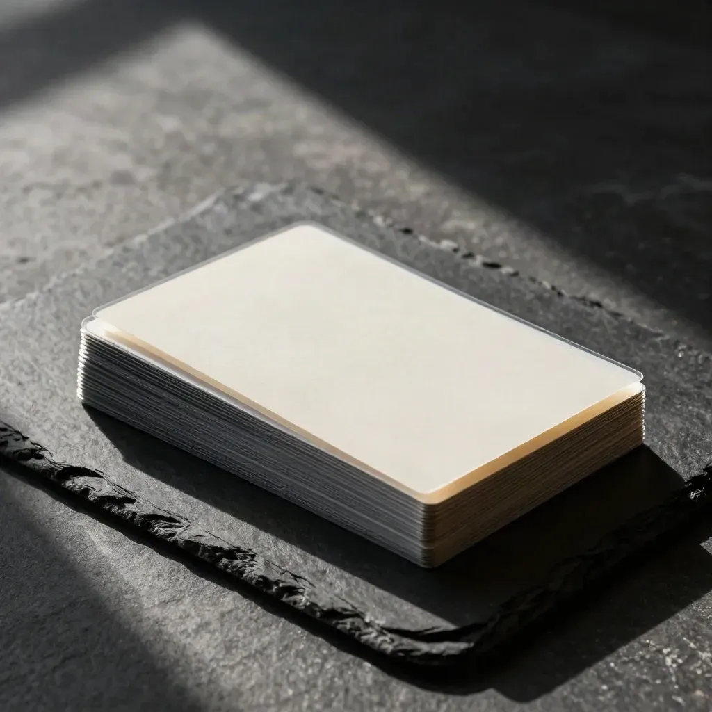 Bundle nero per analisi reputazione su ardesia scura, con acetati traslucidi e inserto bianco.