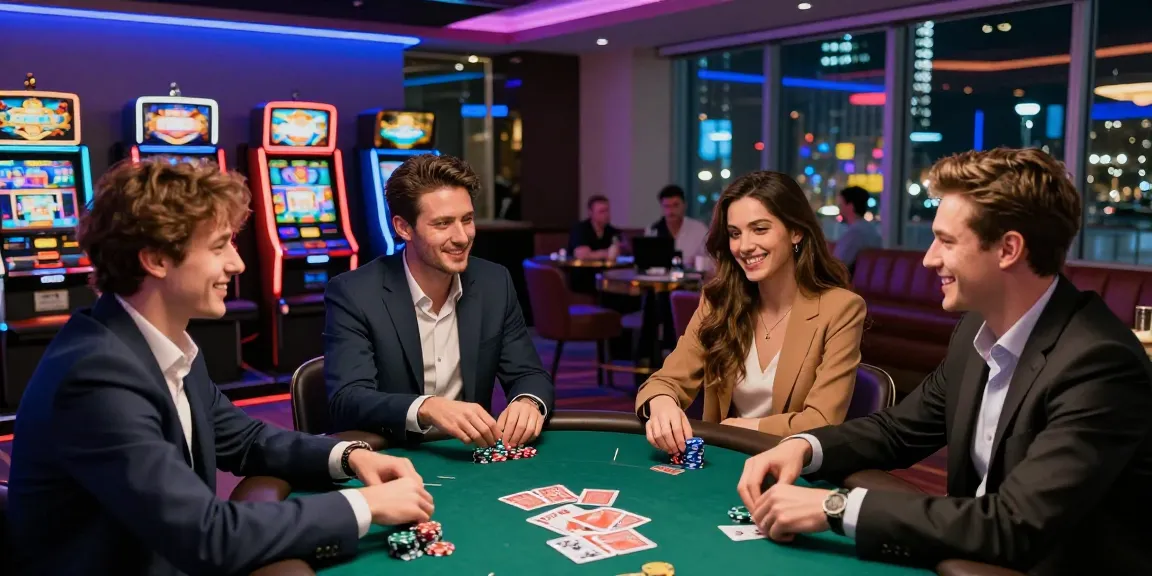 Friends enjoying a vibrant poker game at the casino, exploring rokok88 link alternatif for exciting gaming experiences.