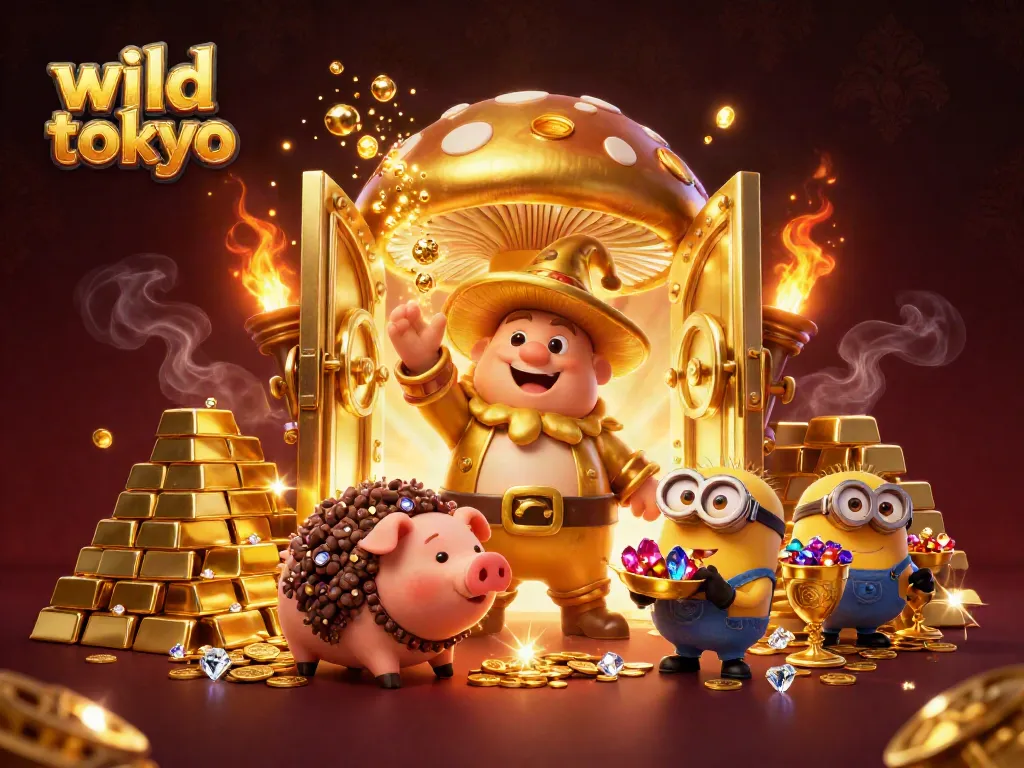 Experience thrilling wins at wild tokyo with golden treasures and magical characters in a vibrant casino scene.