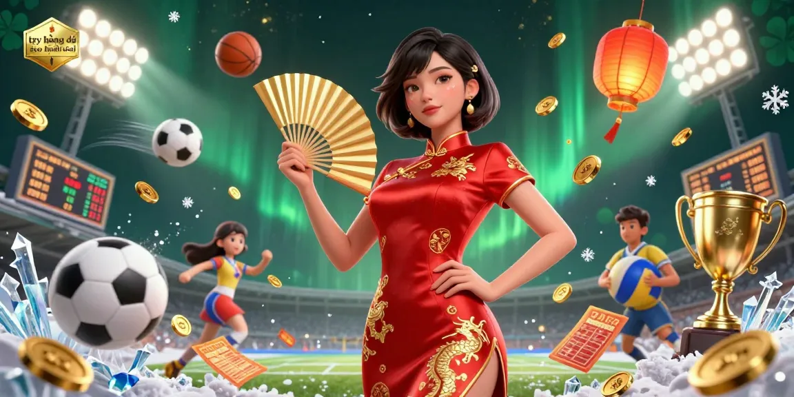 Experience the dynamic thrill of tỷ lệ bóng đá kèo nhà cái with an Asian beauty and sports elements.