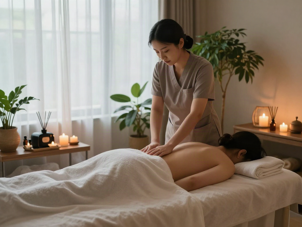 Relaxing 향남출장마사지 session in a tranquil spa environment with soothing ambiance and professional therapist.