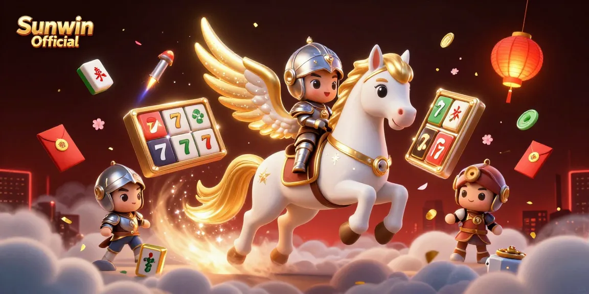 Engage with the vibrant casino world of Sunwin Official in this dynamic illustration featuring luck symbols and game elements.